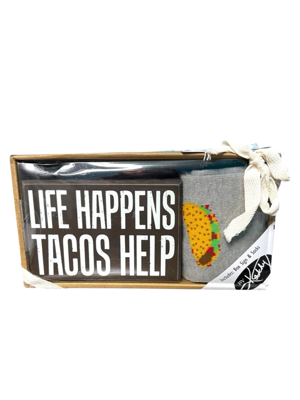 Life Happens Tacos Help Gift Box Set Taco Socks & Sign Primitives By Kathy